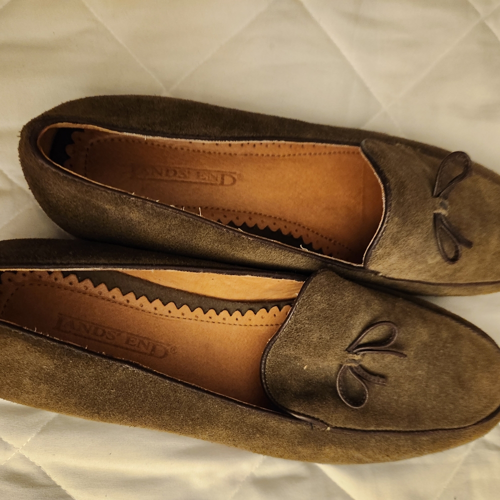 Lands' End Women's Olive Suede Flats